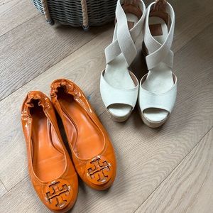 2 pairs set Tory Burch Shoes flats heels patent leather